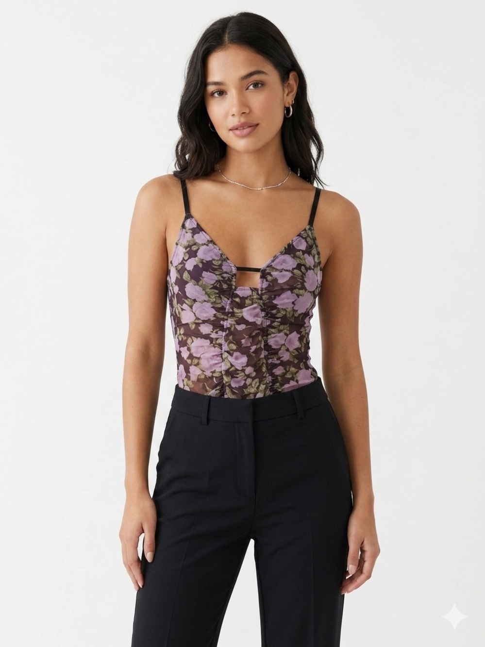 Out From Under x Only Hearts Floral Mesh Ruched Bodysuit whimsical Y2K Size S